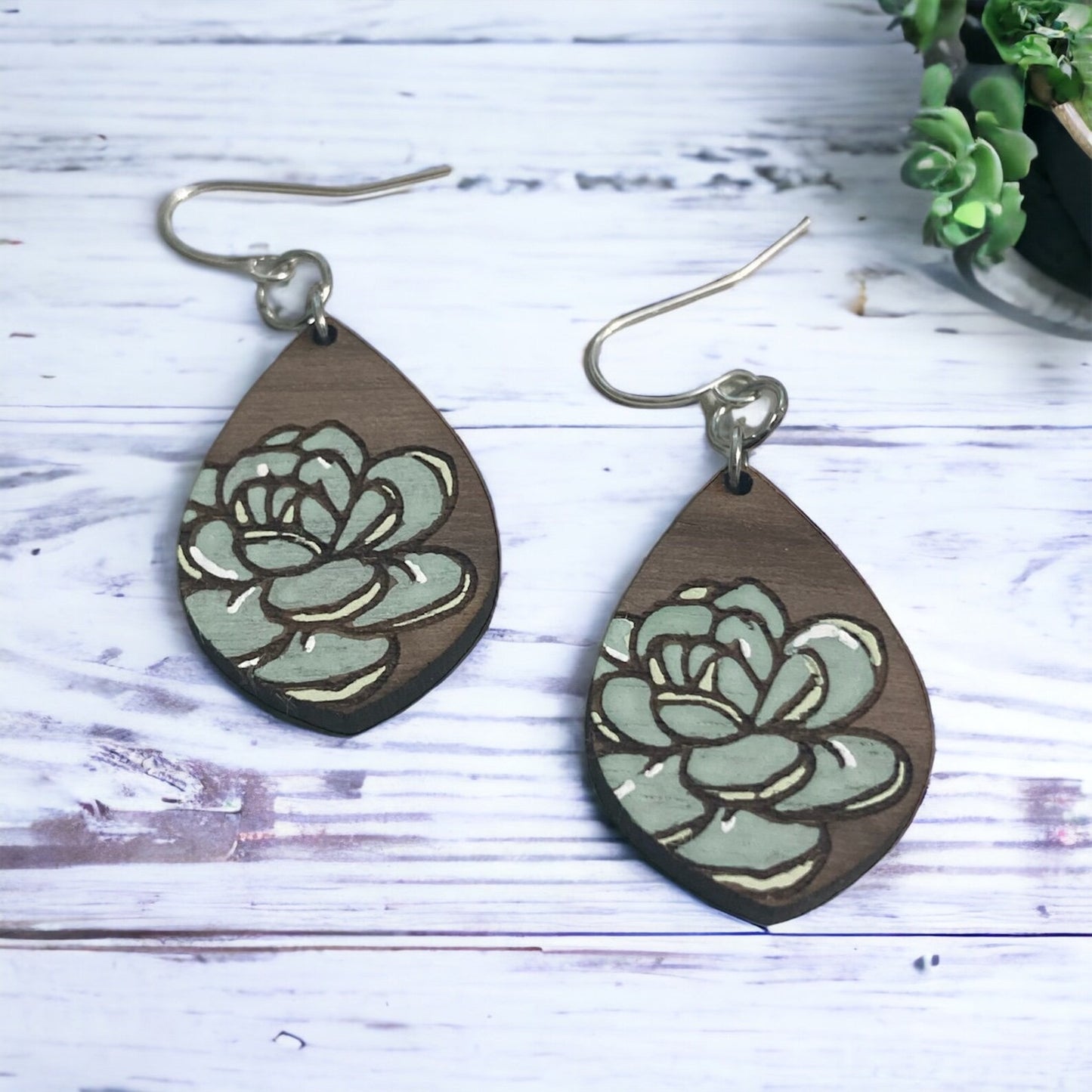 Hand painted succulent earrings