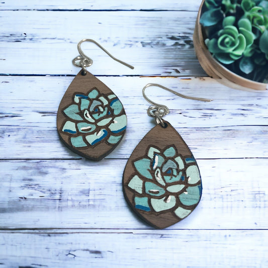 Hand painted succulent earrings