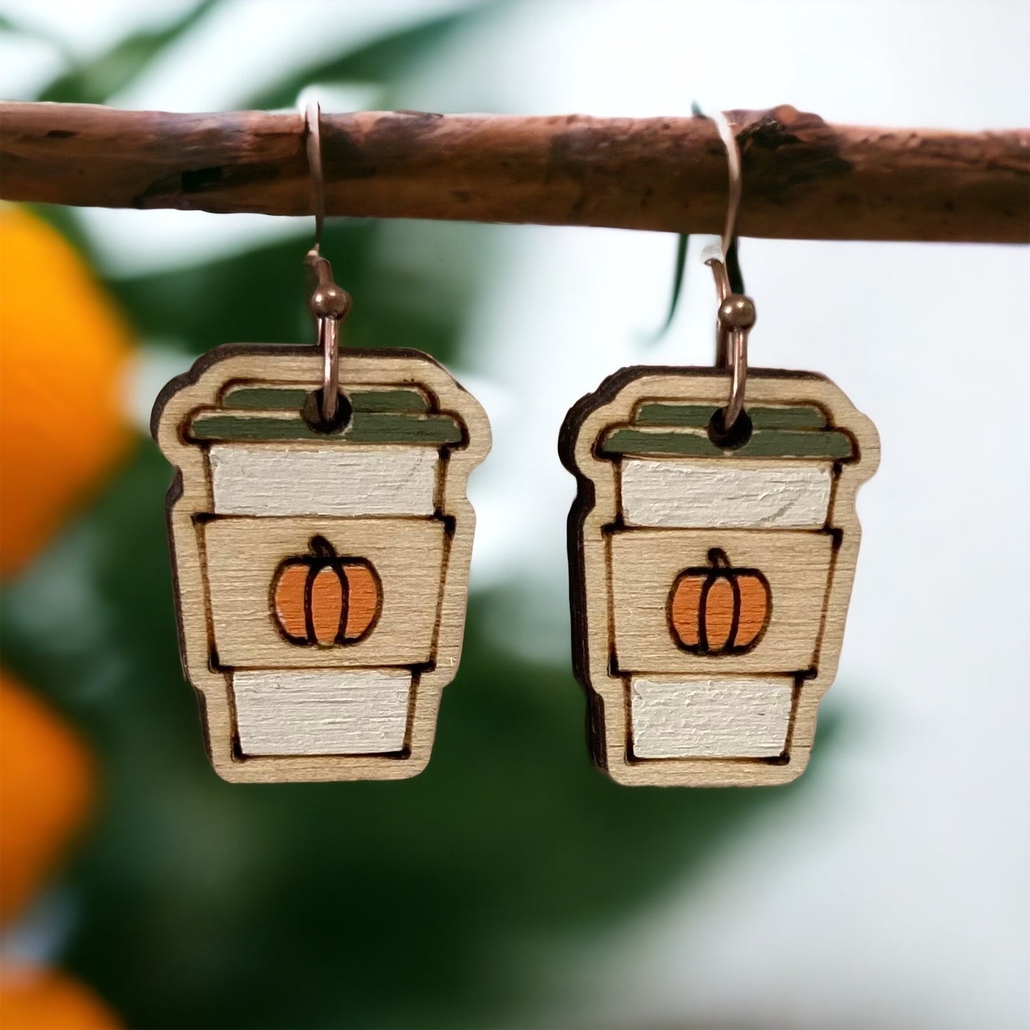 Hand painted Pumpkin Spice latte earrings