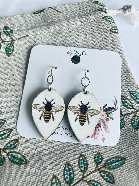 Hand painted bee earrings