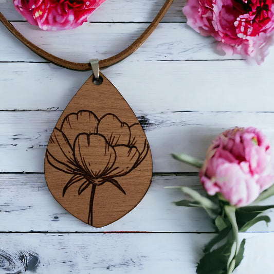 Birth Month Collection - lightweight adjustable wood Necklace featuring birth month flower - custom gift